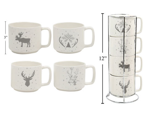 Picture of 4Pk 10Oz. Reindeer Mugs W-Rack - No 29003