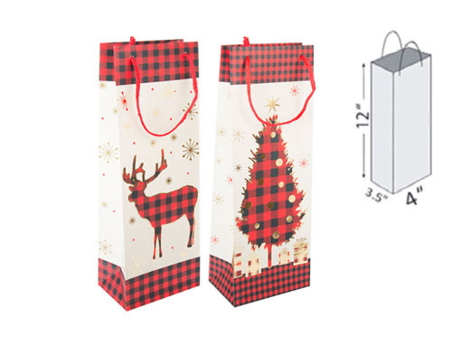 Picture of Xmas Gift Bag Bottle, Buffalo Plaid - No 34420